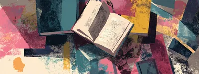 Lecture notes and photographs arranged on a studio table